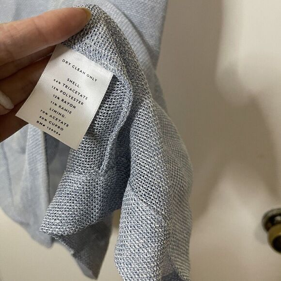 AYR Blue white mesh Short sleeve frayed hem shift dress size Large - Picture 2 of 8